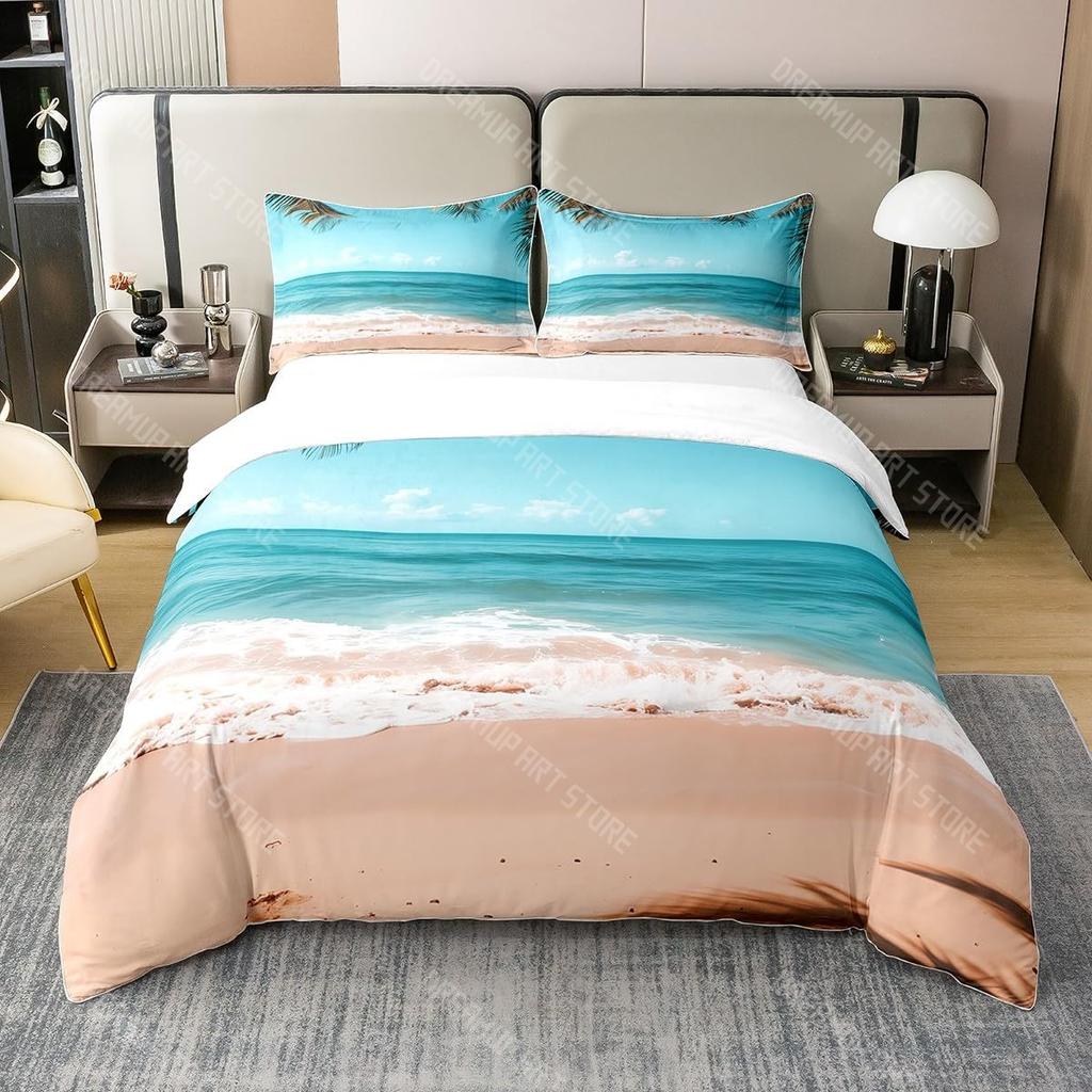 Комплект постельного белья с пляжной тематикой размера кинг, квин, пододеяльник с океанской волной и закатом, прибрежный морской пододеяльник, чехол на одеяло с морским пейзажем