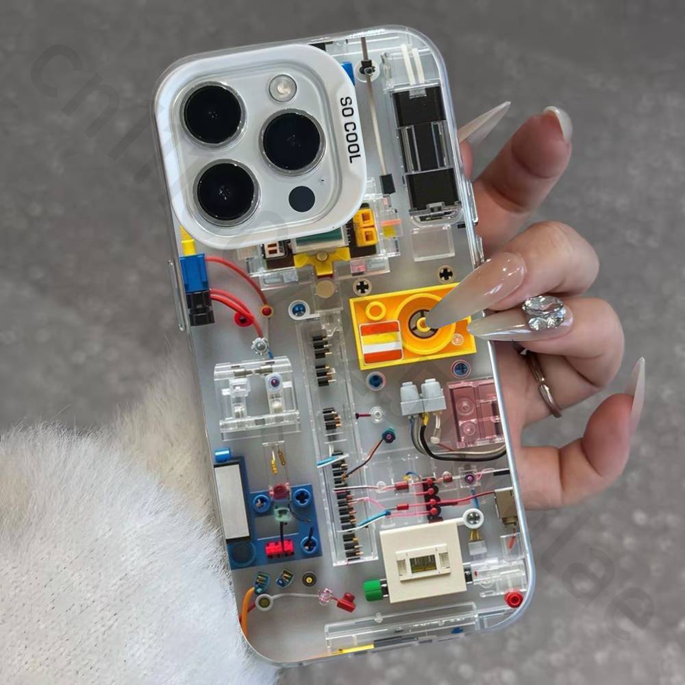 Креативный чехол IMD с рисунком печатной платы для iPhone 17 16 15 14 13 12 11 Pro Max air plus Ударопрочный Покрытие Матовый ТПУ Funda