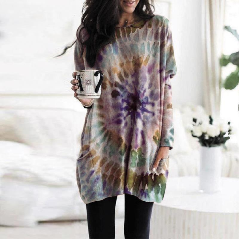 2026 Autumn/Winter Women's Cross-border Printed Spiral Batwing Sleeve Hoodie Dress