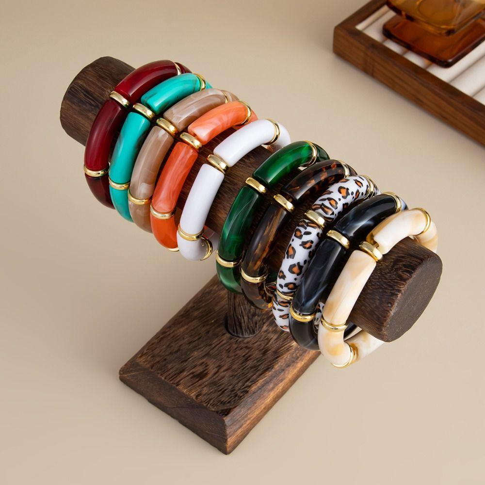 Acrylic Boho Bracelets Leopard Print Curved Tube Bangle Fashion Acrylic Bracelets  Lady Gifts