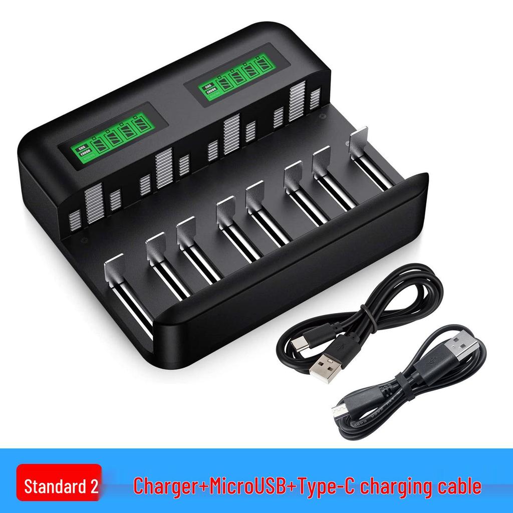 Eight-Slot USB LCD Universal Charger for AA/AAA/C/D Ni-MH Batteries with Type-C Charging