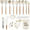 33Piece Set of Wooden Handle Silicone Kitchenware with Storage Bucket Heat-resistant All-around Kitchenware