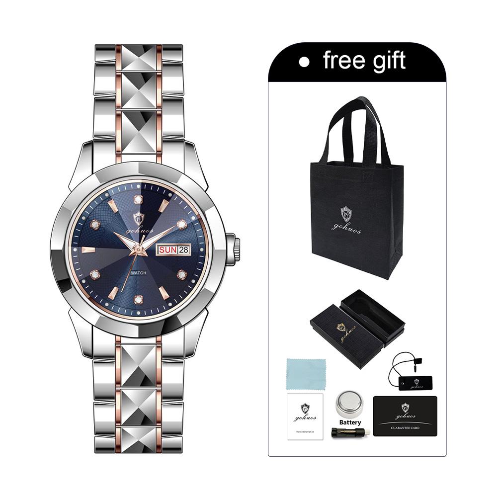 Gohuos 7808 Women's Quartz Watch Stainless Steel Strap Auto Date Calendar Fashion Luxury Premium Wristwatch with Accessories