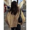 Women Sequins Coat O Neck Long Sleeves Female Loose Jacket Gold Silver Wild Shiny Short Woman Cardigan Coat Streetwear