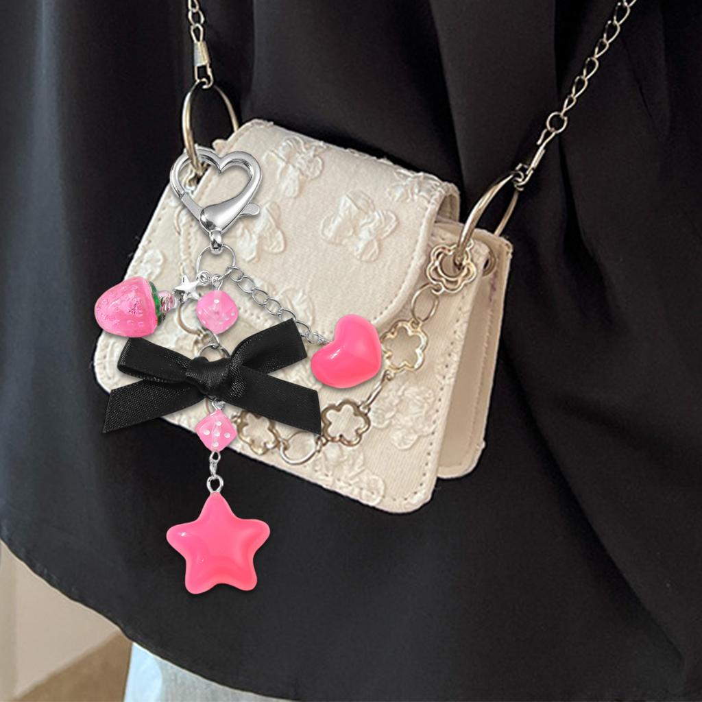 Charming Acrylic Keychain Accessory Attractive Bowknot and Star Strawberry Key Rings Heart Keychain for Daily Use