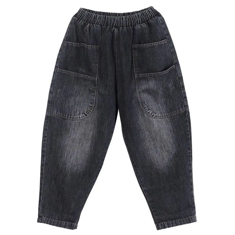 Летние свободные универсальные шаровары Daddy Pants BF Style Casual Большие карманы Эластичная талия Тонкие и высокие джинсы Женский тренд