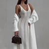 White Long Plush Cardigan Women's Lazy Style Sweater Jac