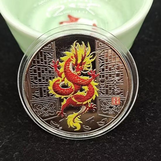 2 шт. памятная медаль китайского дракона 2024 год Дракона талисман зодиака круглый дракон металлическая коллекция монет фестиваль подарок на память