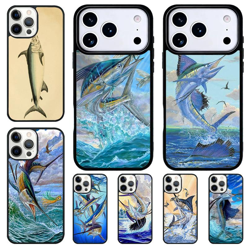 Blue Marlin Painting Phone Case for iPhone 17 Air 16 15 11 12 14 13 Pro Max Shockproof Cover