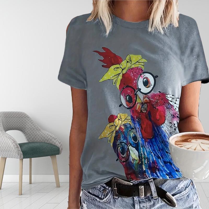 Женская летняя футболка с принтом петуха, футболки с коротким рукавом, повседневные топы с принтом