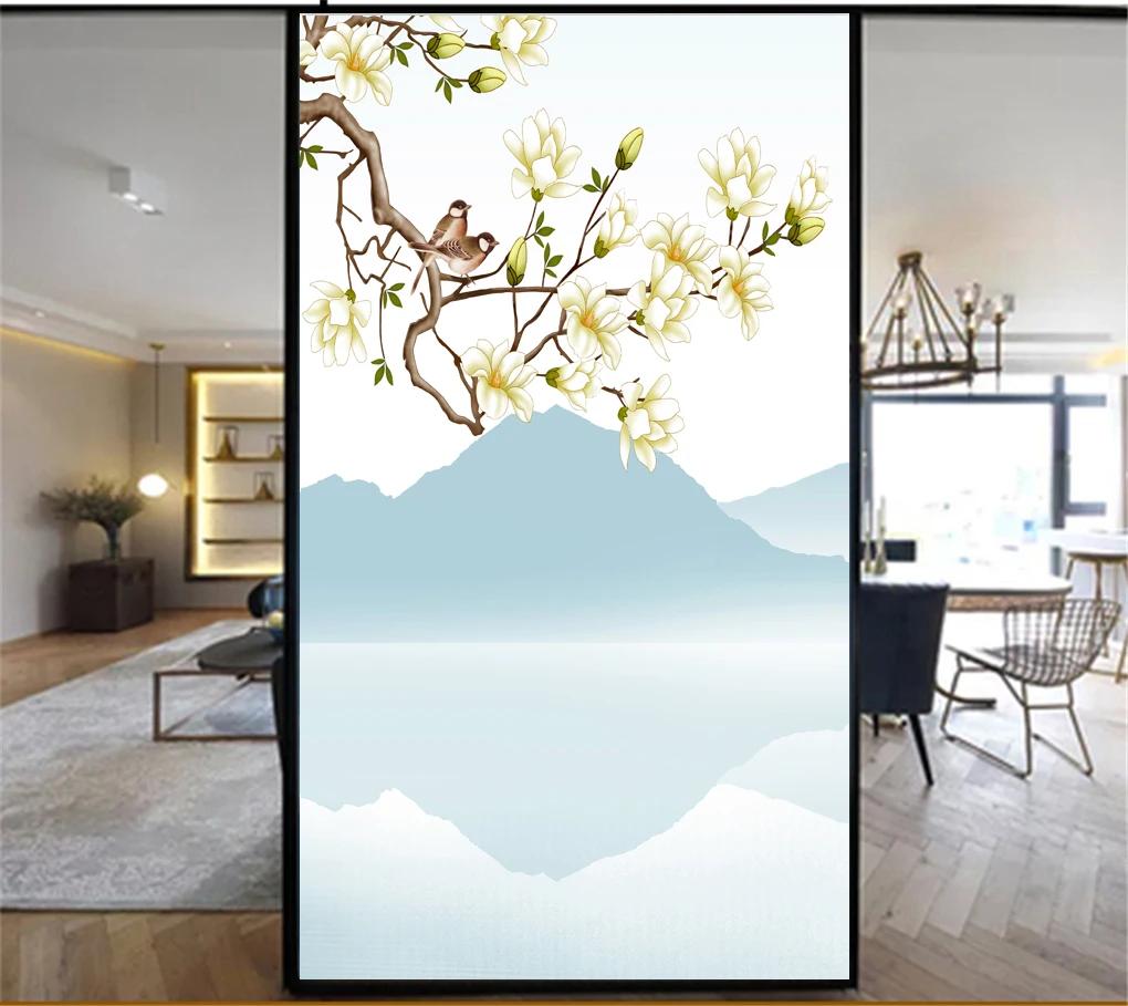 No Glue Privacy Window Film Static Cling  Decorative Landscape Painting Window Treatments Window Sticker