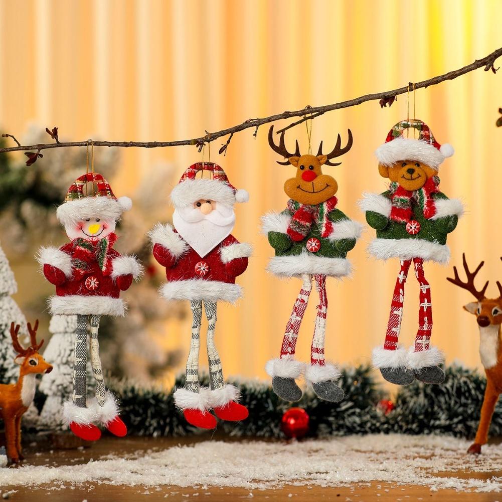 Set of 4 Fabric Plush Christmas Ornaments with Hanging Pendant for Tree Decorations and Festive Holiday Ambiance