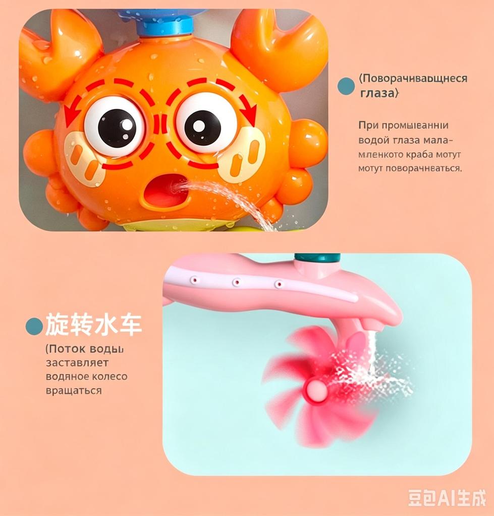 Водные игрушки 'Краб и Кит' для детей в ванну с вращающимися глазами и фонтанчиком-колесом