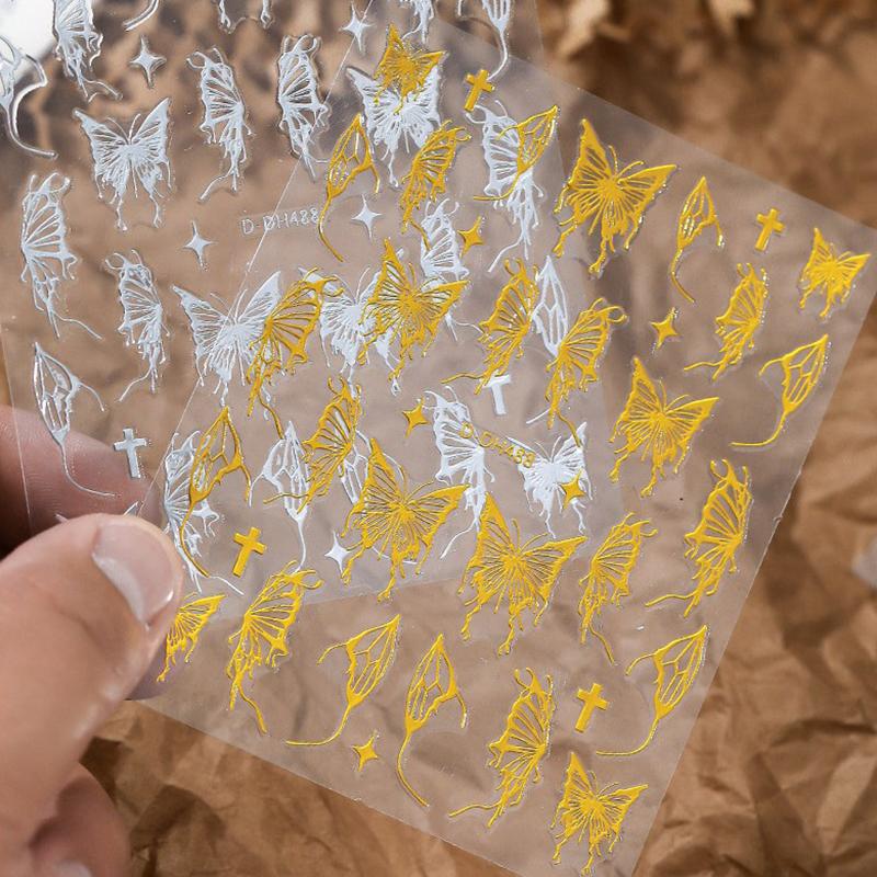Нарисованная вручную жидкая наклейка для дизайна ногтей в виде бабочки, ультратонкая, прозрачная, декоративная, цветная, самоклеящаяся наклейка