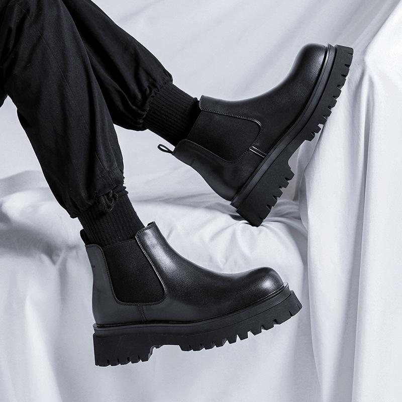 Ботинки Мартин мужские в британском стиле, высокие, рабочие ботинки, кожаные ботинки Челси мужские, увеличивающие рост, трендовые мужские ботинки 182182-R