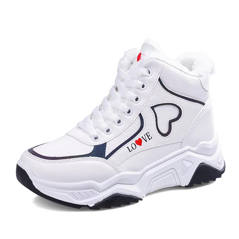 Зимние женские высокие кроссовки 2024 года, новые теплые повседневные туфли Love Woman из плюша и бархата, женская спортивная обувь на платформе Zapatillas Mujer