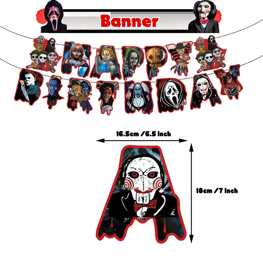 32pcs Classic Horror Movie Party Decorations Includes Banner Cake Topper Balloon