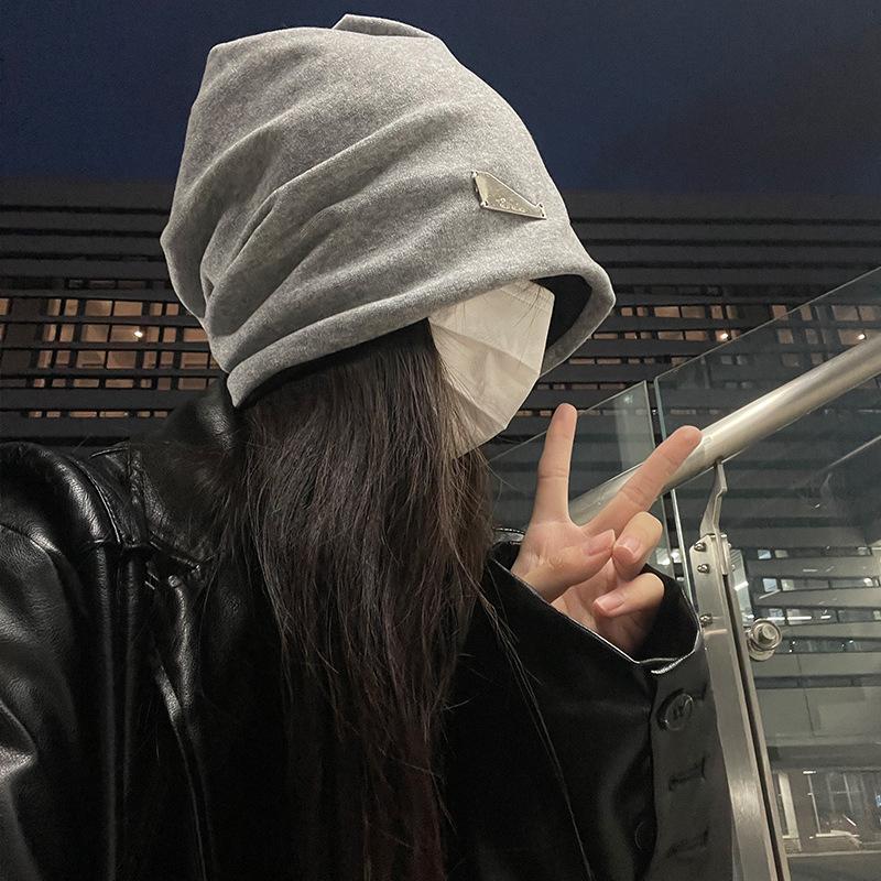 TUshu/Metal sense of destiny~ Large version bag head hat women's autumn and winter versatile warm ear protection cold hat stack hat tide