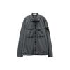 FW23 Однотонная куртка-рубашка из органического хлопка с логотипом, винтажной стирки, с двойными карманами и воротником, с длинным рукавом, мужская, свинцово-серая 7915102WN-V0162