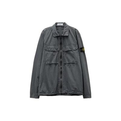 FW23 Однотонная куртка-рубашка из органического хлопка с логотипом, винтажной стирки, с двойными карманами и воротником, с длинным рукавом, мужская, свинцово-серая 7915102WN-V0162