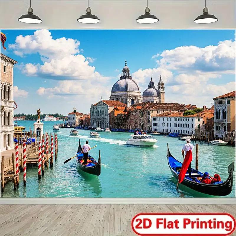 2D flat design 1 piece showcases the charming canal scenery of Venice suitable for weddings parties and other occasions