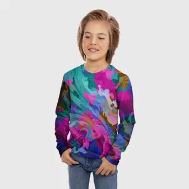 Детские футболки с принтом радужных граффити, милые топы с длинным рукавом для мальчиков, мягкие и удобные