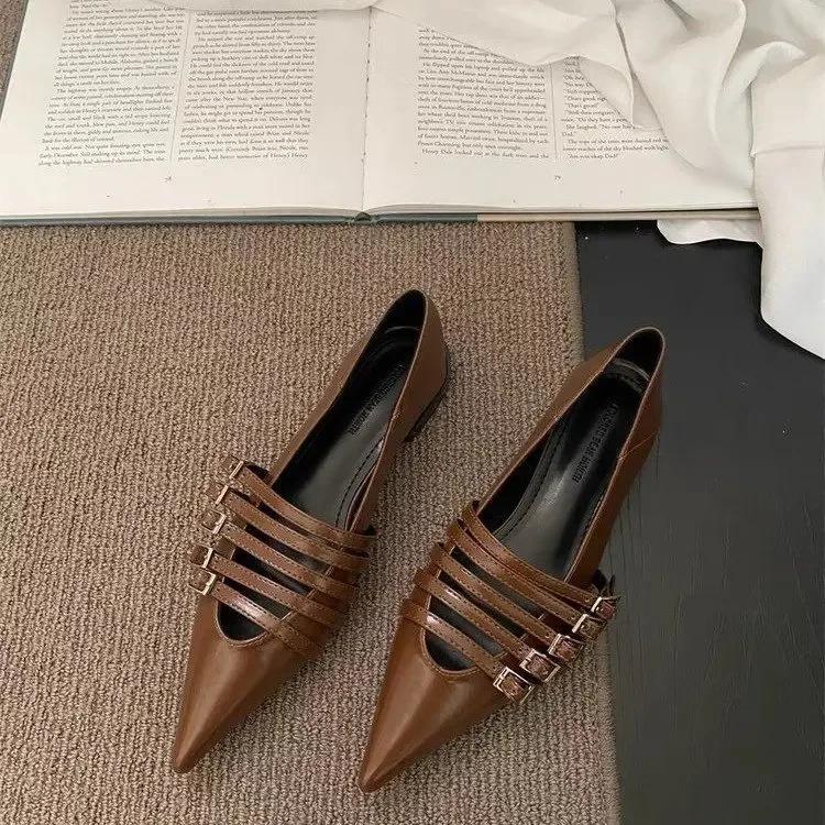 2024 New 2024 Spring Women Mary Jane Shoes 2024 Thin Band Shallow Pointed Toe Ladies Elegant Low Heel Shoes Woman Slip On Pumps