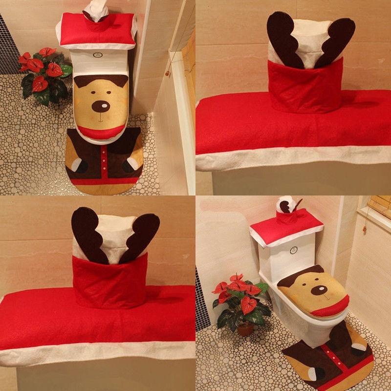 3 шт. Счастливый Санта чехол для сиденья унитаза коврик для ванной комнаты украшение рождественский креативный чехол для сиденья унитаза