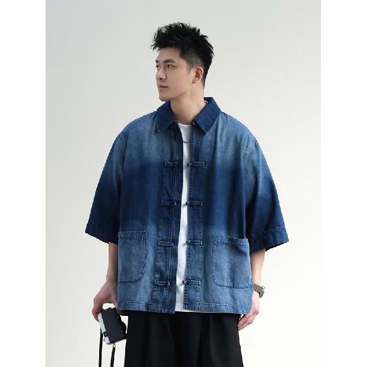Retro Denim Workwear Short Sleeved Shirt, Men'S And Women'S Summer Fashion Brand, Japanese Retro Half Sleeved Trend, Cool And Loose Shirt