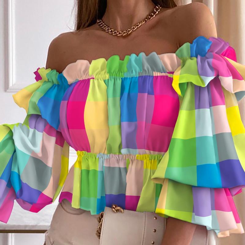 YYFS Женские модные повседневные летние блузки и рубашки на одно плечо