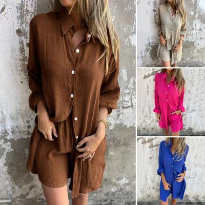 2 шт./комплект весенняя рубашка шорты комплект летняя пижама с пуговицами отворот средней длины блузка
