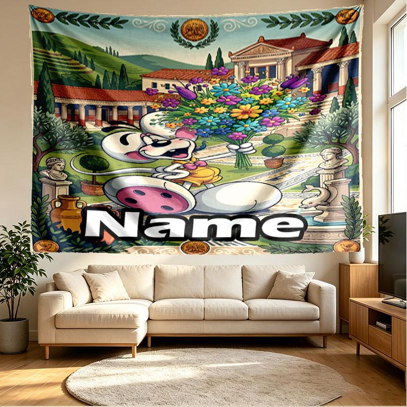 Custom Name Personalized Diddl Print Tapestry, Wall Art Decor, Bedroom, Dorm, Apartment, LivingRoom, Party Backdrop, Gift for Birthday