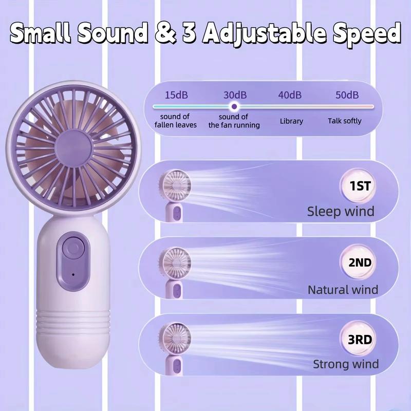 XIAOTREE Portable Fan USB Rechargeable 3-speed Handheld Fan for Men and Women Suitable for Office Outdoor Travel and Camping
