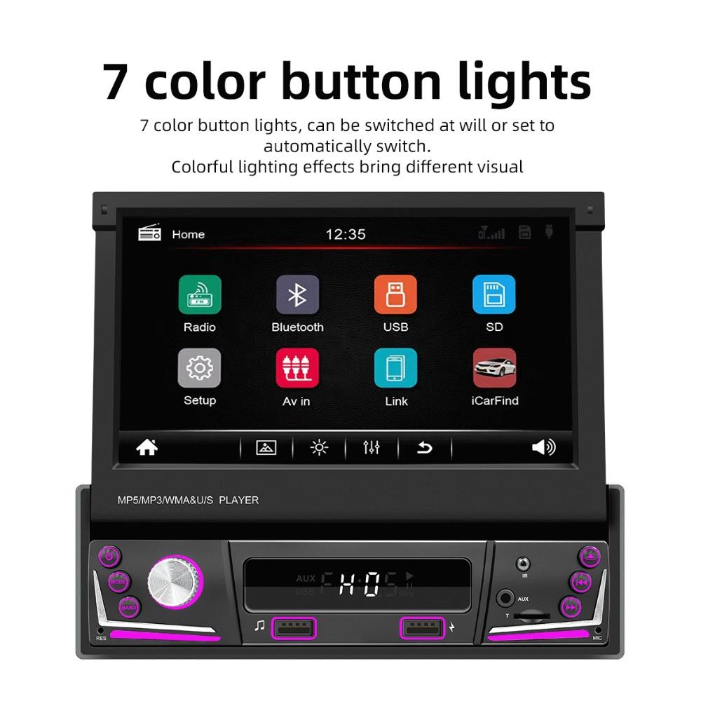 1 Din Автомобильный радиоприемник с электрическим выдвижным экраном Авторадио Универсальный мультимедийный MP5-плеер 7 лампочек Проводной Carplay Bluetooth Автомобильная стереосистема