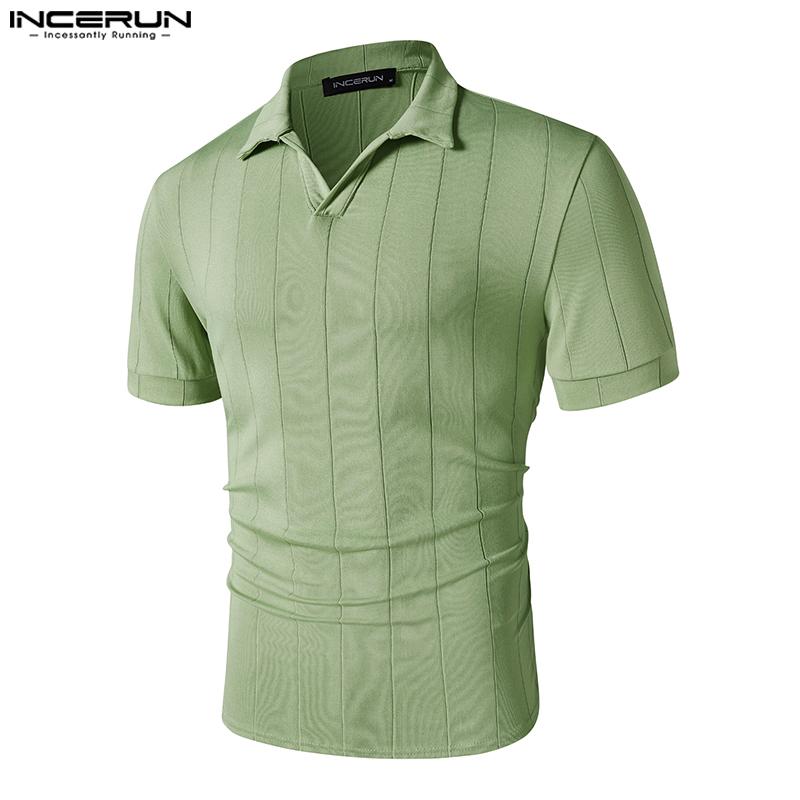 INCERUN Летние мужские тонкие топы-поло с короткими рукавами и V-образным вырезом с лацканами