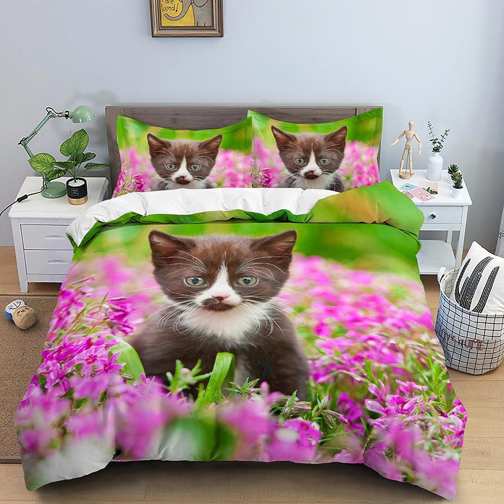 Комплект постельного белья с изображением кота, красочные домашние кошки для детей, мальчиков, девочек, подростков, милый котенок, пододеяльник, 3D-подарок в виде животного, украшение для комнаты с застежкой-молнией