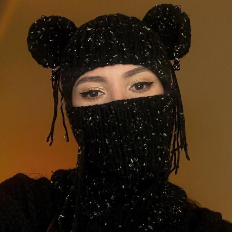 Handmade Knitted Cat Ear Pullover Hat Autumn and Winter Striped Cute Woolen Hat