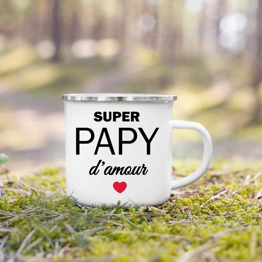 Эмалированная кружка с принтом Super Papy Mamie, креативные кофейные чашки, чашки для напитков, воды, молока, эмалированная кружка, домашняя посуда, подарки для бабушки и дедушки