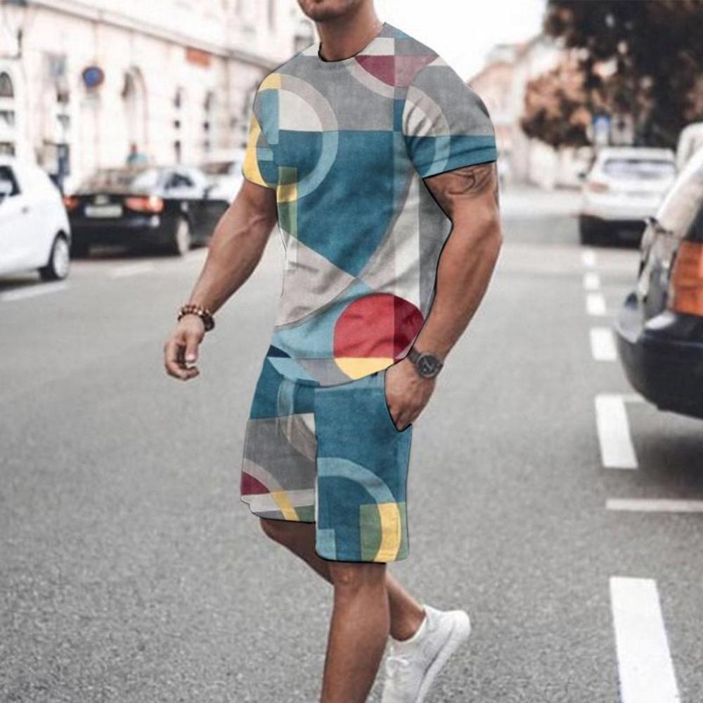 Летний мужской костюм в пляжном стиле, футболка с круглым вырезом + шорты, спортивная одежда, комплект из 2 предметов, одежда для бега, фитнеса, уличная одежда, спортивный костюм для мужчин