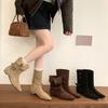 French Retro Pointed Low Heel Skinny Boots Women's Two Wear Belt Buckle Martin Boots Maillard Suede Western Boots Short Boots