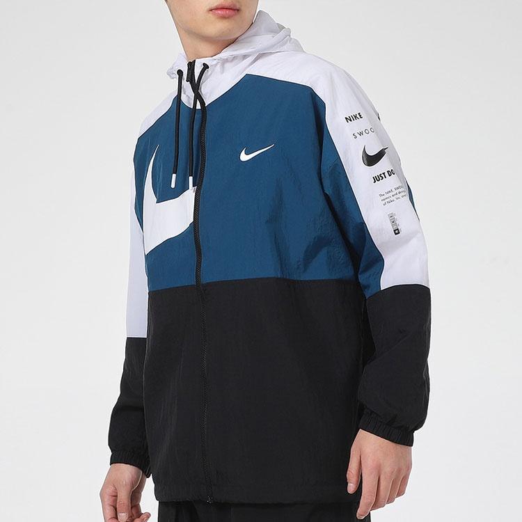 Nike Sportswear Swoosh Contrast Color Stitching Sports hooded Woven Jacket Blue Men's DJ8038-401