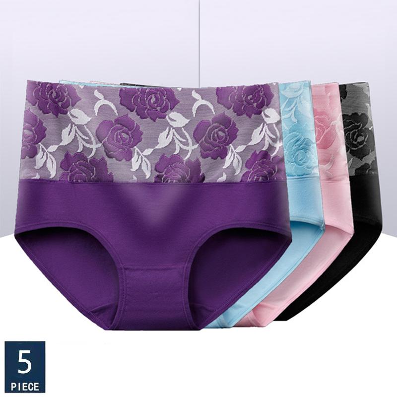 5 шт., женское нижнее белье с высокой талией, хлопковые дышащие трусики, женские трусы, большие размеры, нижнее белье