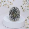 Real 925 Sterling Silver Natural Labradorite Statement Ring – Large Oval Handmade Vintage Boho Ring for Women