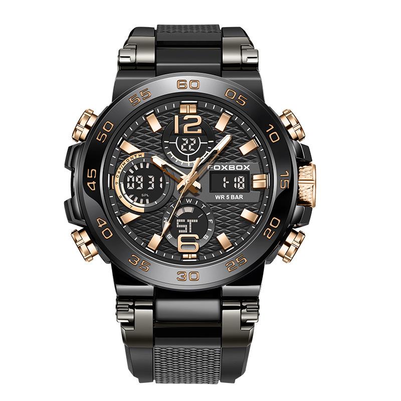 FOXBOX New Multifunctional Sports Watch Waterproof Luminous Dual Display Electronic Watch Fashion for Men Women Black