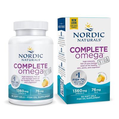 Полный комплекс Омега Xtra 1360 мг ЭПК 780/ДГК 390 + 76 мг ГЛК, Лимонный вкус, 60 мягких капсул