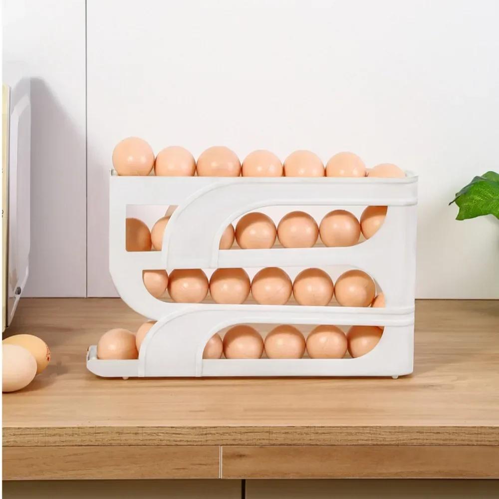 4-layer Automatic Rolling Egg Large Capacity Organizer Box Refrigerator Side Door Egg Box Space Saving Household Kitchen Dedicated