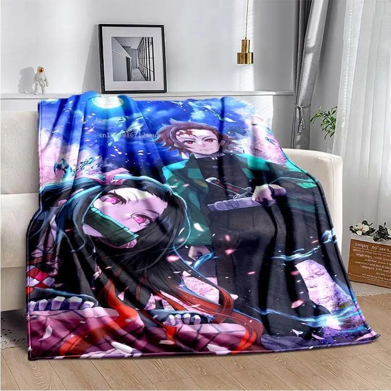 Флисовое одеяло в стиле аниме Demon Slayer Kimetsu no Yaiba Nezuko Kamado Tanjiro Kamado, мягкое постельное белье, покрывало, утепляющий чехол для дивана