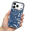 Phone Case for iphone 18 Pro Max 17 Pro Air XR XS Max 14 11 15 12 13 16 Plus Blue White Swirl Flowers Silver Cracked Texture Shockproof Cover
