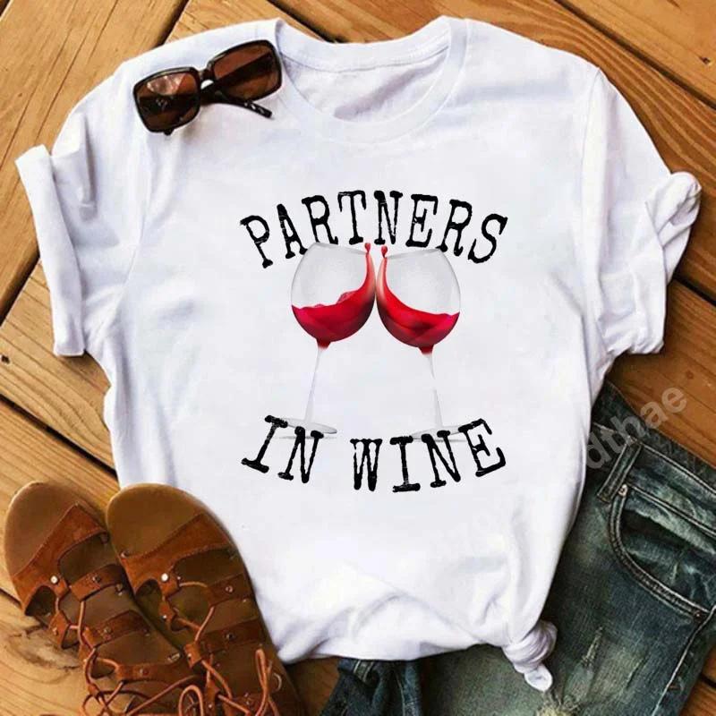 Wine Glass Printed T-Shirts For Women Clothing Casual Top Ladies Clothes Short Sleeve Versatile Graphic Printed Fashion Shirts