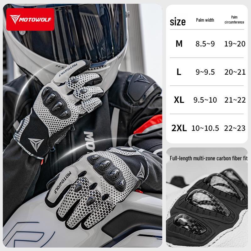 Carbon Fiber Motorcycle Gloves, Touchscreen & Breathable, All-Season Comfort, Protective Gear